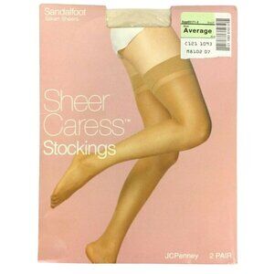 JCPenney Sheer Caress 2 Pair Thigh High Stockings Average Bone Ivory Sandalfoot